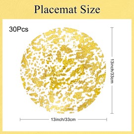 yuuzue 30 Pcs Disposable Gold Placemats 13 Inch Glitter Metallic Mesh Round Placemats Gold Foil Mesh Pressed Table Doilies Gold Table Mats for Dining Table Wedding Birthday Party Decoration