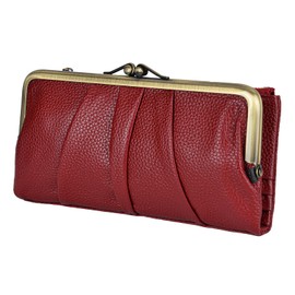 EASTNIGHTS Rfid Blocking Wallets for Women Leather Clutch Wallet Bifold Credit Card Holder Ladies Coin Purse with Zipper and Kiss Lock (Wine Red)