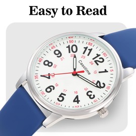 Casotime 30M Waterproof Nurse Watch - Luminous Easy Read Dial, Second Hand & 24H Military Time, Durable Silicone Band for Nurses, Medical Professionals, Students - Men and Women Blue