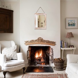 Qlfyuu Rustic Small Wall Mirror,Decorative Wall Mirror with Wood Framed,Farmhouse Mirror for Wall Décor,Rectangle Bathroom Mirror,Hanging Mirror for Living Room,Bedroom,Vanity,White