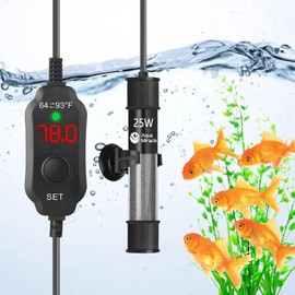 AquaMiralce 25W Aquarium Heater with Compact Size, Submersible Fish Tank Heater with LED Digital Display Thermostat, Adjustable Fish Heater Turtle Heater for 3-5 Gallon Tanks