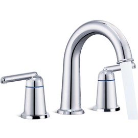 Kruzoo Chrome Bathroom Faucets, Polished Chrome Roman Bathroom Faucets 3 Hole with Pop Up Drain, 8 Inch Widespread Bathroom Sink Faucet Two Handle, Faucet for Bathroom Sink Vanity RV Farmhouse