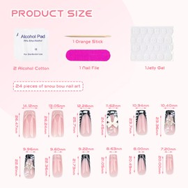 TELAIN 24 Pieces Medium Length Press-On Nails with Rhinestones, Pink False Nails, Square, Pearls, Shiny, 3D Fake Nails for Women and Girls