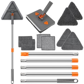 CALBEAU Baseboard Cleaner Tool with Handle, Collapsible Wall Mop with 83" Extension Pole, Wall Cleaner Mop with Squeegee, 8 Reusable Cleaning Pads for Cleaning Floor, Window, Cabinet and Ceiling