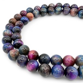 ABCGEMS High-Flash Galaxy Tiger Eye Beads from Africa (Blend of Blue & Purple Hues That Mimic The Beauty of The Galaxy) Smooth Round 10mm