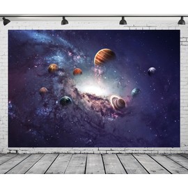 Loccor 8x6ft Fabric Space Solar System Backdrop Starry Sky Nebula Planets Universe Galaxy Photography Background Space Astronomy Backdrop Home Artistic Decor Birthday Baby Shower Photo Props