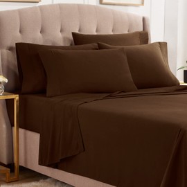 Empyrean California King Sheets Set - 110 GSM 6 Piece Bed Sheets for California King Size Bed, Soft Bedding Sheets & Pillowcases - Chocolate Brown