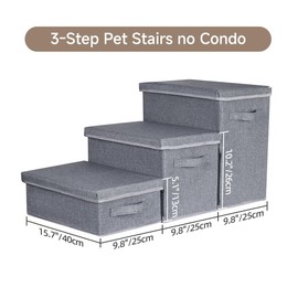 WEAVELYRICS Pet Stairs with Storage, Pet Step for Small Dogs and Cats, 3-Step Folding Pet Steps with Zip, Cat Stairs Dog Steps for Bed, Couch and Car Ramp (Gray, 3 Steps no Condo)