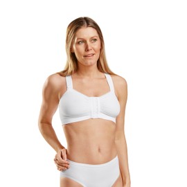 CAREFIX Alice Post Surgery Compression Bra w/Adjustable Straps | Post Surgical Bra Front Closure | Breast Surgery Recovery Bra | Seamless Postoperative Bra | Post Surgery Bras for Women White