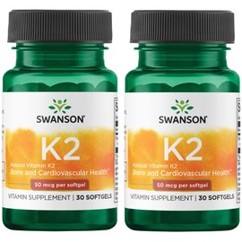 Swanson Natural Vitamin K2 (Menaquinone-7 from Natto) 50 mcg 30 Sgels (2 Pack)