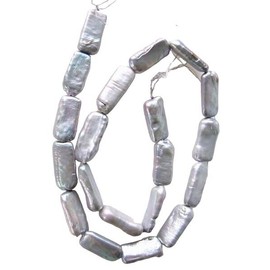 PremiumBead Glamour Silver White Rectangle Fresh Water Pearl Strand | 18x9mm | 20 Pearls |