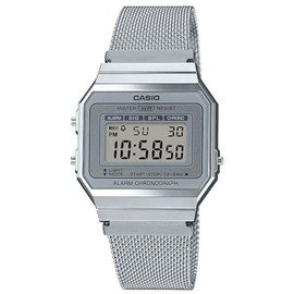 Casio Unisex 36.00mm Quartz Watch with LCD Digital dial and Silver Mesh Bracelet Strap A700WEM-7AEF