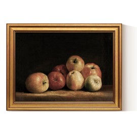 ARPEOTCY Gold Framed Canvas Art Prints,12x16inch, Retro Apple Fruit Art Painting, Classical Still Life Decor for Kitchen Dining Room Shelf, Rustic Vintage Dark Farmhouse Pictures