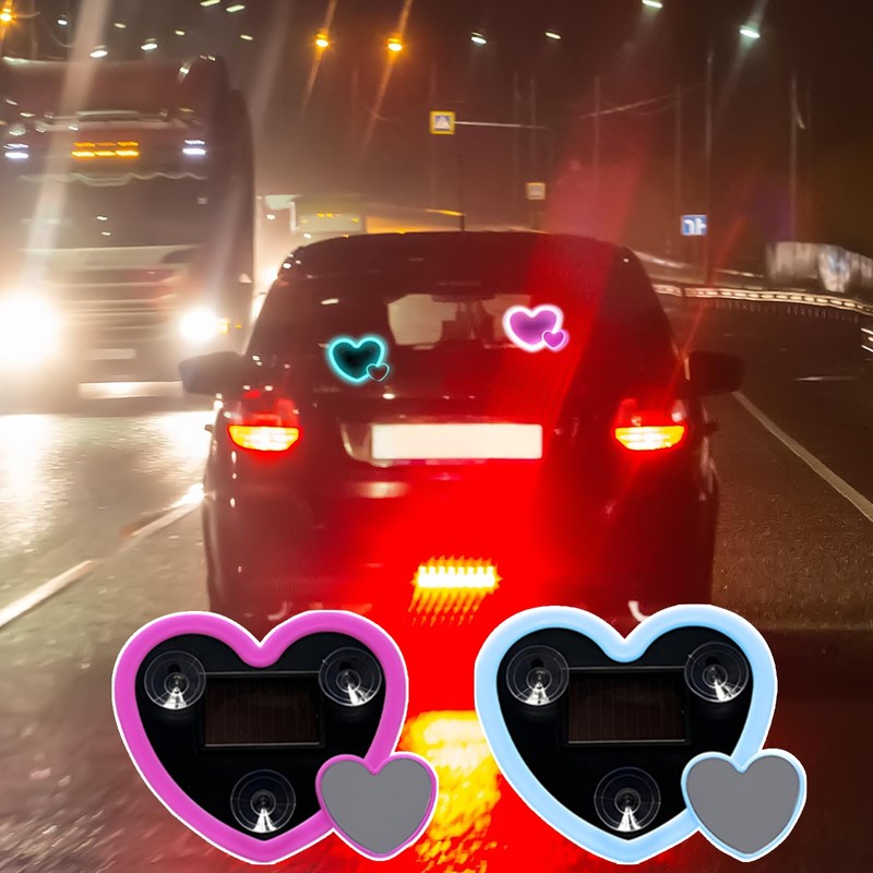 Solar Powered Car LED Ambient Light - Double Heart Shaped