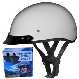 Daytona Helmets Skull Cap Half Helmet- DOT Approved- with Speaker Pockets- Pearl White- M