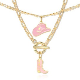 Cowboy Necklace for Women Gold Charm Necklace Cowgirl Costume Country Concert Outfits for Women Cowgirl Hats Boots Necklace Cowboy Costume Western Necklace Stocking Stuffers for Women