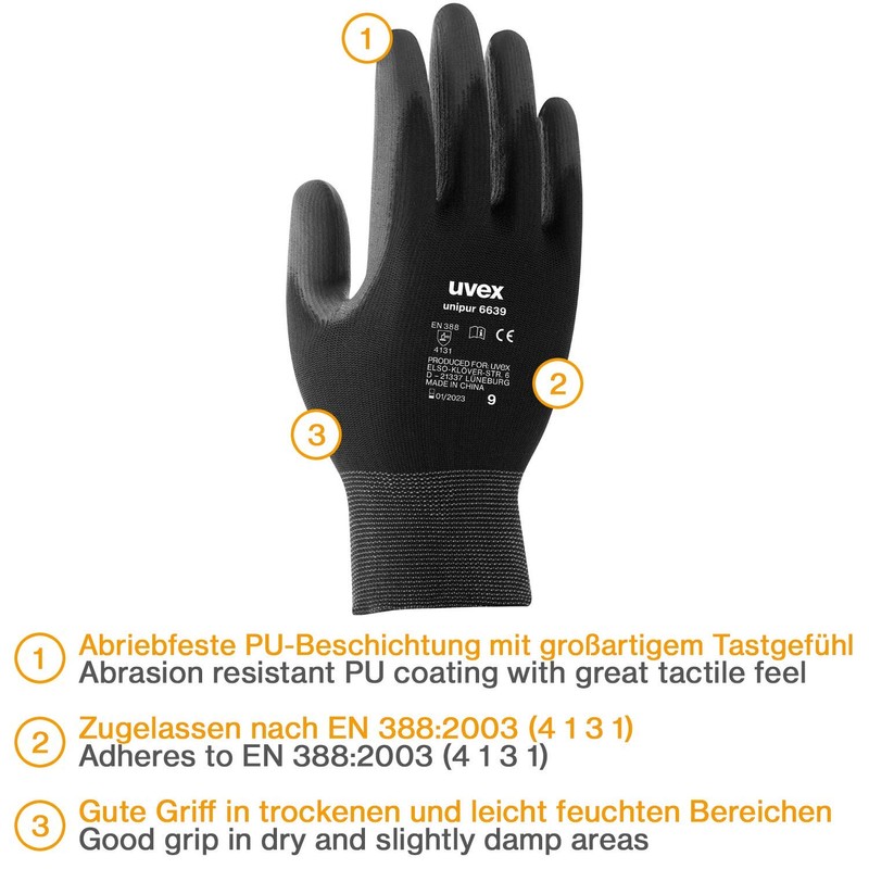 Uvex Unipur 6639 Work Gloves - 10 Pairs of Gloves