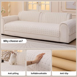 JPGGD Velvet Sofa Covers Washable, Plush Warm Couch Cover for Sectional Sofa, Funny Fuzzy Couch Covers for Pets&Kids, Non-Slip Sectional Sofa Cover(1PC, Beige White, 35.4"×94.5", Large Sectional)