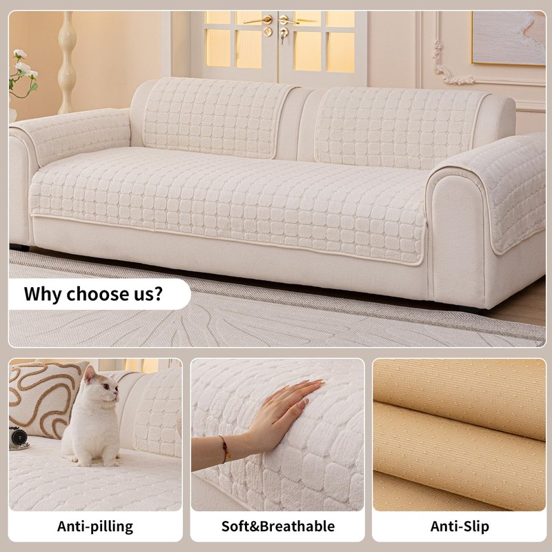 JPGGD Velvet Sofa Covers Washable, Plush Warm Couch Cover for