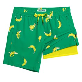maamgic 2 in 1 Mens Swim Trunks 7 Inch Swim Shorts Swim Suits Board Shorts Falling Banana-Green Medium