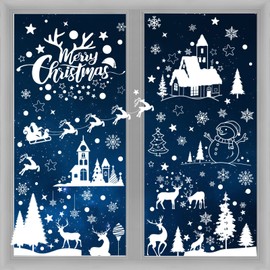 Christmas Window Stickers, 10 Sheets Reusable Christmas Window Clings Double-Sides Xmas Window Decorations Xmas Window Decals with Snowman Reindeer Snowflakes Pine for Christmas Winter Party Supplies