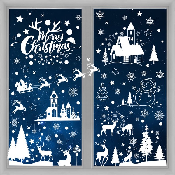 Christmas Window Stickers, 10 Sheets Reusable Christmas Window Clings Double-Sides