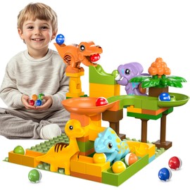 Fygurso Marble Runs for Kids 4-8, Dinosaur Toys, Interactive Learning STEM Building Toys with 4 Race Track, Compatible with All Major Brands for Toddler Kids Ages 3 4 5 6 7 8+ Boys Girls Gifts (Green)