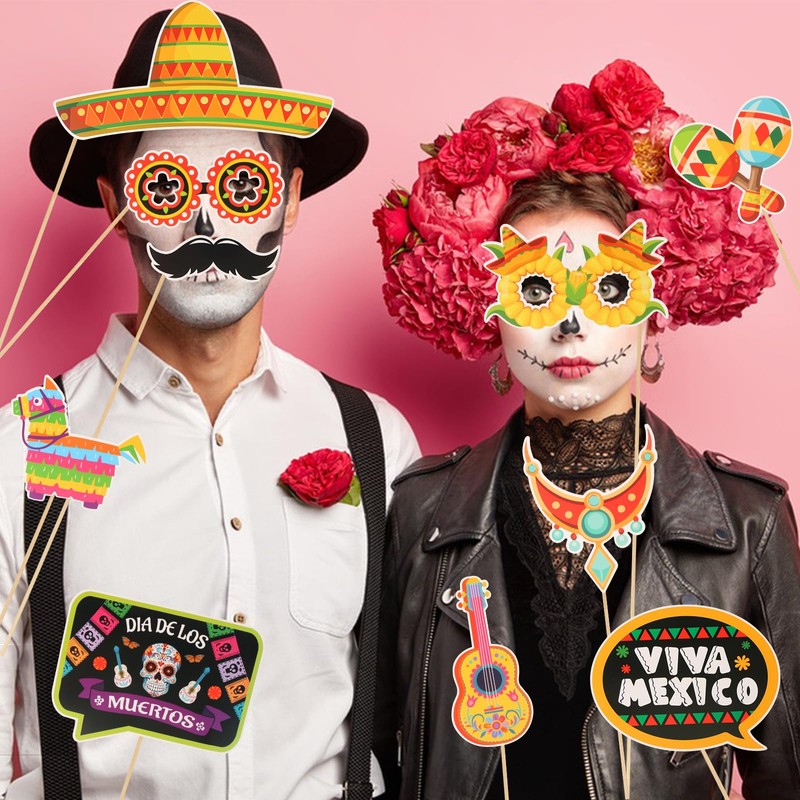 30PCS Day of the Dead Photo Booth Props, Halloween Party