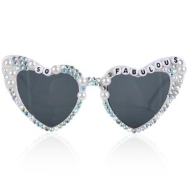 50th Birthday Glasses "50 & Fabulous", Heart Shaped Sunglasses Pink White, Love Heart Sunglasses for Women Party, Photo Prop Glasses for 50th Birthday Celebration