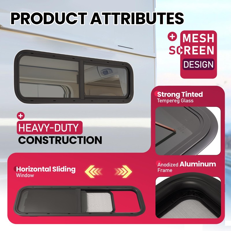 Wutist 42" W X 12" H Universal RV Window Horizontal