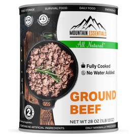 MOUNTAIN ESSENTIALS All Natural Canned Ground Beef 28 Oz – Fully Cooked, Ready to Eat Hamburger Meat – Pantry Staple for Everyday Meals, Emergency & Survival – 5-Year Shelf Life – Made in USA – 1 Pack