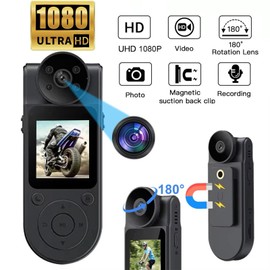 1.5”Screen Mini Body Camera Video Recording with 64GB Memory Card,1080P Wearable PersonalBodycam with 180° Rotating Lens Night Vision Motion Detection, Body Worn Camcorder for Travel/Outdoor/Work