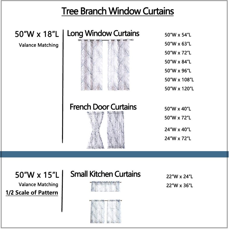 FMFUNCTEX Black Linen Kitchen Curtains, Branch Pattern Tier Window Curtains