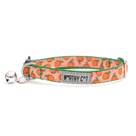 The Worthy Dog Peachy Keen Cat Collar - Durable, Adjustable Nylon Webbing with Woven Ribbon, Quick Release Buckle and Nickel-Plated D-Ring for Puppy and Kitten