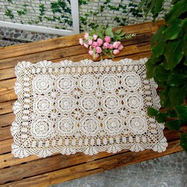 Lelefly Camino de mesa de algodón hecho a mano con encaje de ganchillo, rectangular, mantel, mantel, mantel, mantel, mantel, mantel, mantel, mantel, mantel, bufanda, decoración, 19 x 27 pulgadas, blanco