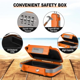 HUANLANG Portable Safe Lock Box with Combination Lock Mini Beach Travel Safe Waterproof Small Lockable Box with Removable Wire Rope Combination Safe Box for Dorm,Travel,Beach,Hotel,Car,Home,Office