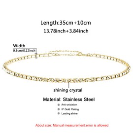 WangGao 3mm Tennis Chain Round Rhinestone Stainless Steel Necklace for Women Sparkling Crystal Chain Choker for Girls Bridal Wedding Party Jewelry