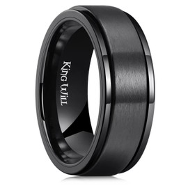 King Will Black 8mm Stainless Steel Spinner Ring For Men Women Brushed Stress Anxiety Relief Ring Fidget Ring Comfort Fit 9