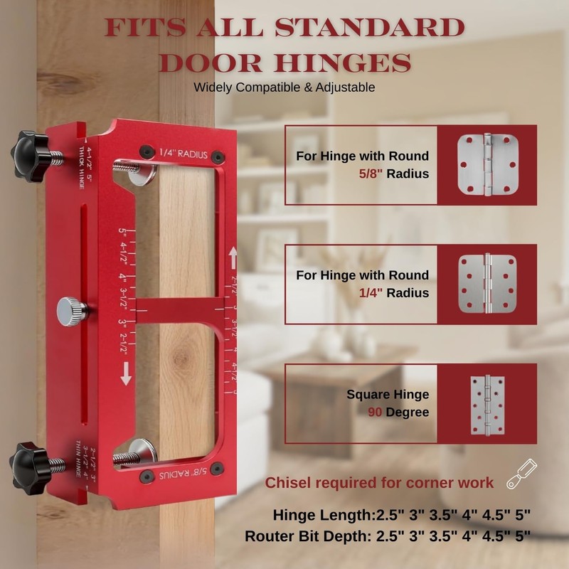 Professional Door Hinge Mortising Jig, Red Aluminum Alloy Template Kit