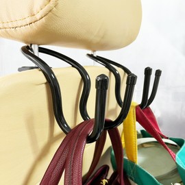 AUXPhome 4 Pack Car Seat Headrest Hook Hanger Storage Organizer for Handbag Purse Coat Hat fit Universal Vehicle Car Black,Double Hook Type - Large Capacity, Easy to Shape - No Scratches