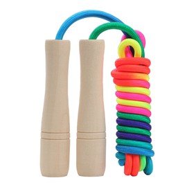 Skipping Rope Kids, Adjustable Children Jump Rope with Wooden Handle for Boys and Girls, Rainbow Jumping Rope for Birthday Children's day (2.6M)