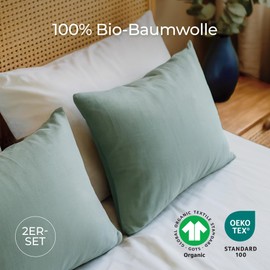 Dreamzie - 100% Organic Cotton - Pillowcase 30 x 30 cm Cotton - Set of 2 - Green - Cushion Cover with Zip - Oeko-Tex
