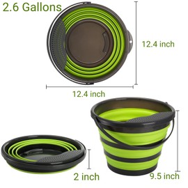 Pumtus 2 Pack Collapsible Bucket, 2.6 Gallon Foldable Round Tub with Removable Filter, Gardening Bucket for Watering Cleaning, Space Saving Outdoor Waterpot for Camping, Car Wash, Fishing Water Pail