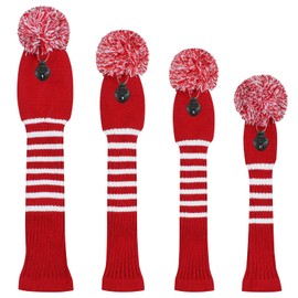 Knit Woods Golf Head Covers, Set of 4, Crimson Red, Fit Driver (460CC) Fairways Hybrid/UT. Soft and Elastic, Essential for Golf Fans, Protect Golf Club and Shaft.