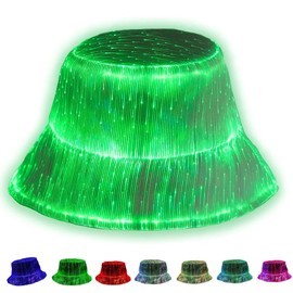 deemeela LED Bucket Hat, Light Up Glow Hat with 7 Colors, USB Rechargeable Rave Fisherman Cap for EDM Festival Party