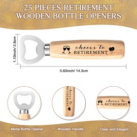 Maxcheck Retirement Favors for Guests Cheers to Retirement Bottle Opener Wooden Bottle Opener with Thank You Cards and Organza Bags Retirement Party Favors for Guests Souvenirs Gifts (25 Sets)