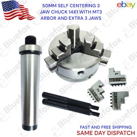Bluefox tools Lathe Chuck 50mm Self Centering 3 Jaw Reversible Jaw M14X1 Thread with MT3 arbor