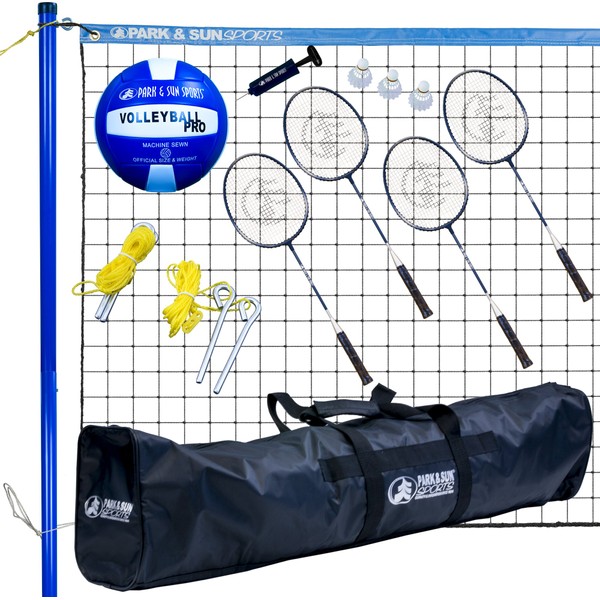 Park & Sun Sports Volley Sport Combo Set: Portable Outdoor Badminton/Volleyball Net System, Blue, One Size