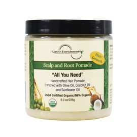 Earth's Enrichments Organic Pomade - Hair Food for Growth, Contains Tea Tree, Rosemary, Lavender Oil, Natural Hair Grease for Thick, Straight, Curly, Wavy, Thin Hair, Women, Men, Kids, USDA, 8oz