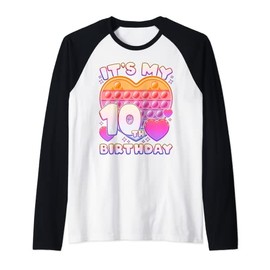 Pop-it Birthday Girl 10 years old, Push it Pop Fidget Bubble Raglan Baseball Tee